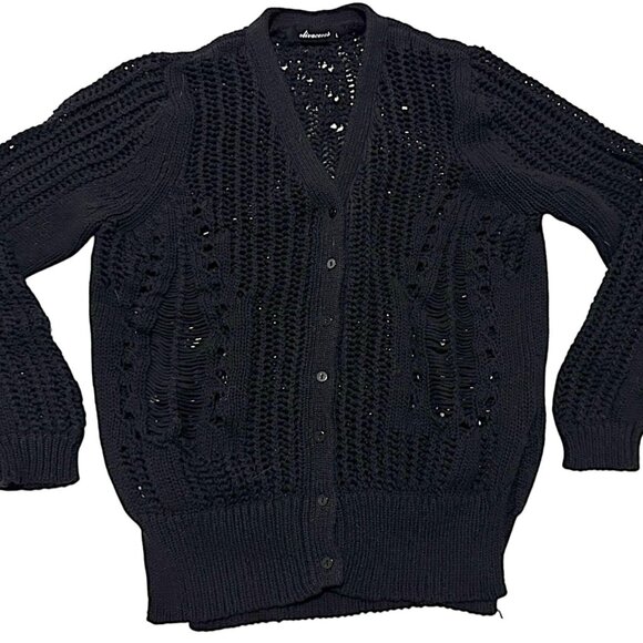Olivaceous Cotton Cardigan with Open weave, Black, Size L - Picture 6 of 16
